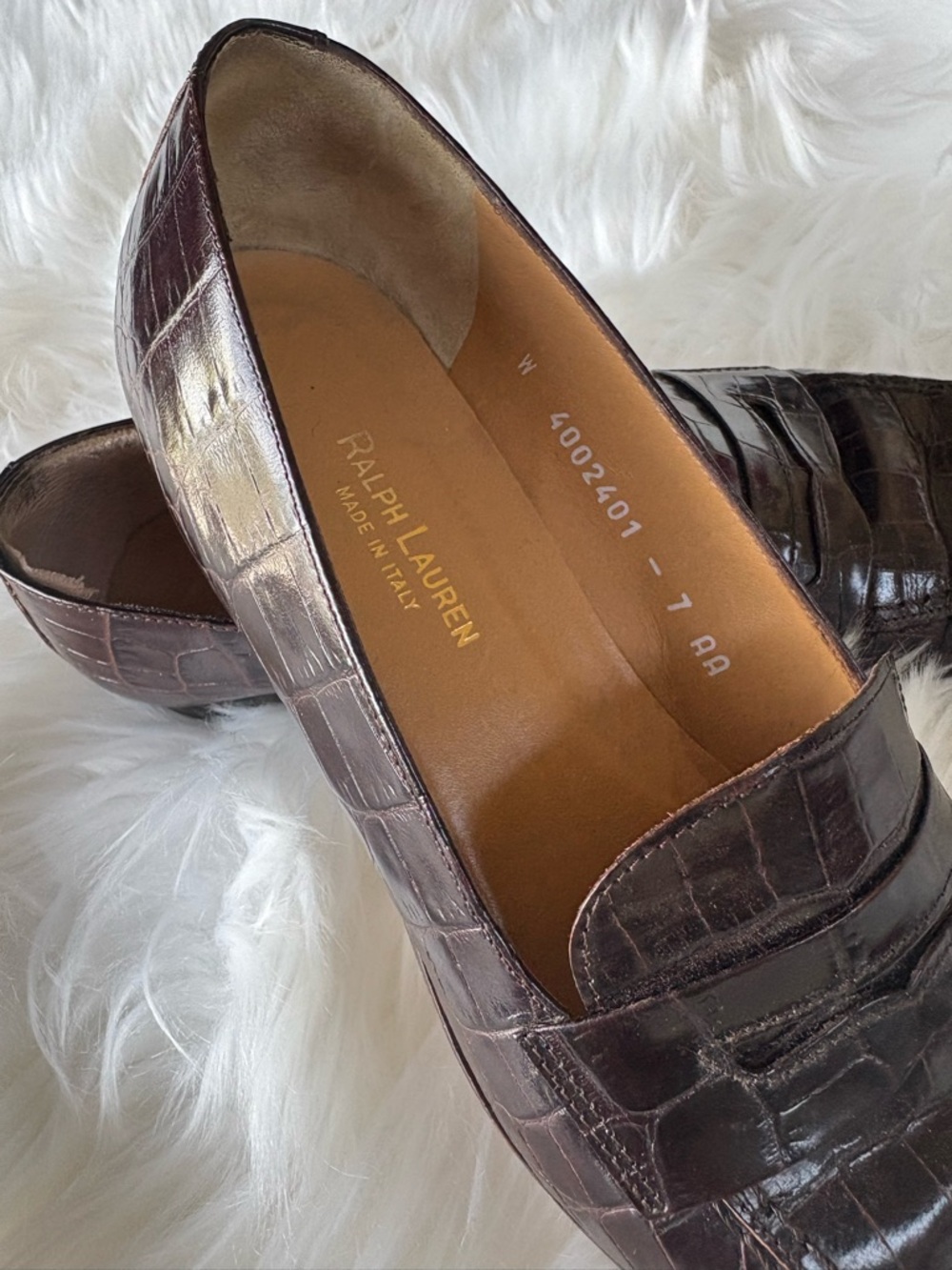 Ralph Lauren women’s Made in Italy Croc-Embossed Leather Loafers Brown Size 7 AA